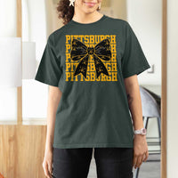 Pittsburgh Coquette Bow T Shirt For Women Retro Sports Style Pirate Skull