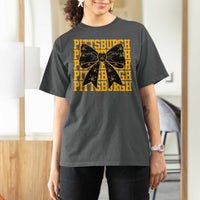 Pittsburgh Coquette Bow T Shirt For Women Retro Sports Style Pirate Skull