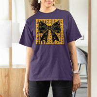 Pittsburgh Coquette Bow T Shirt For Women Retro Sports Style Pirate Skull