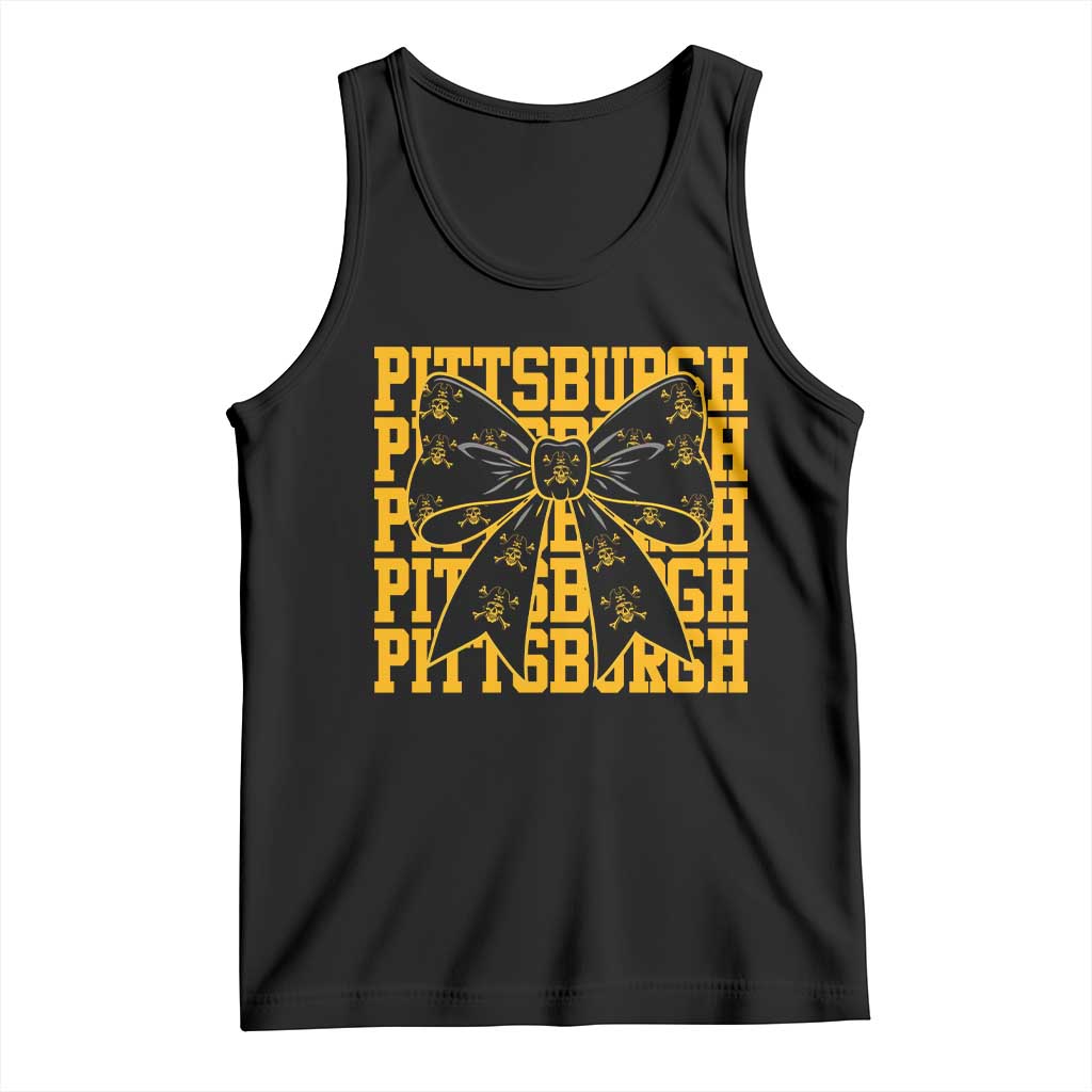 Pittsburgh Coquette Bow Tank Top Retro Sports Style Pirate Skull