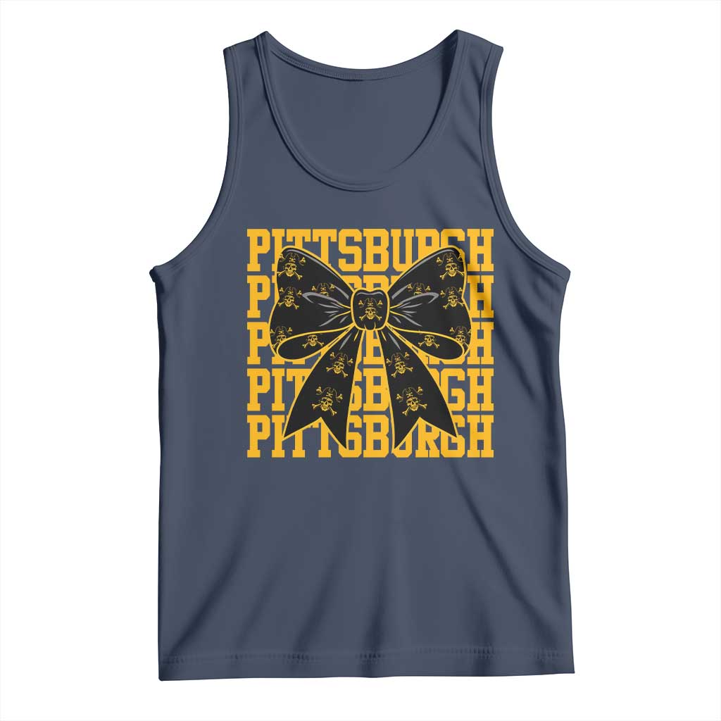 Pittsburgh Coquette Bow Tank Top Retro Sports Style Pirate Skull