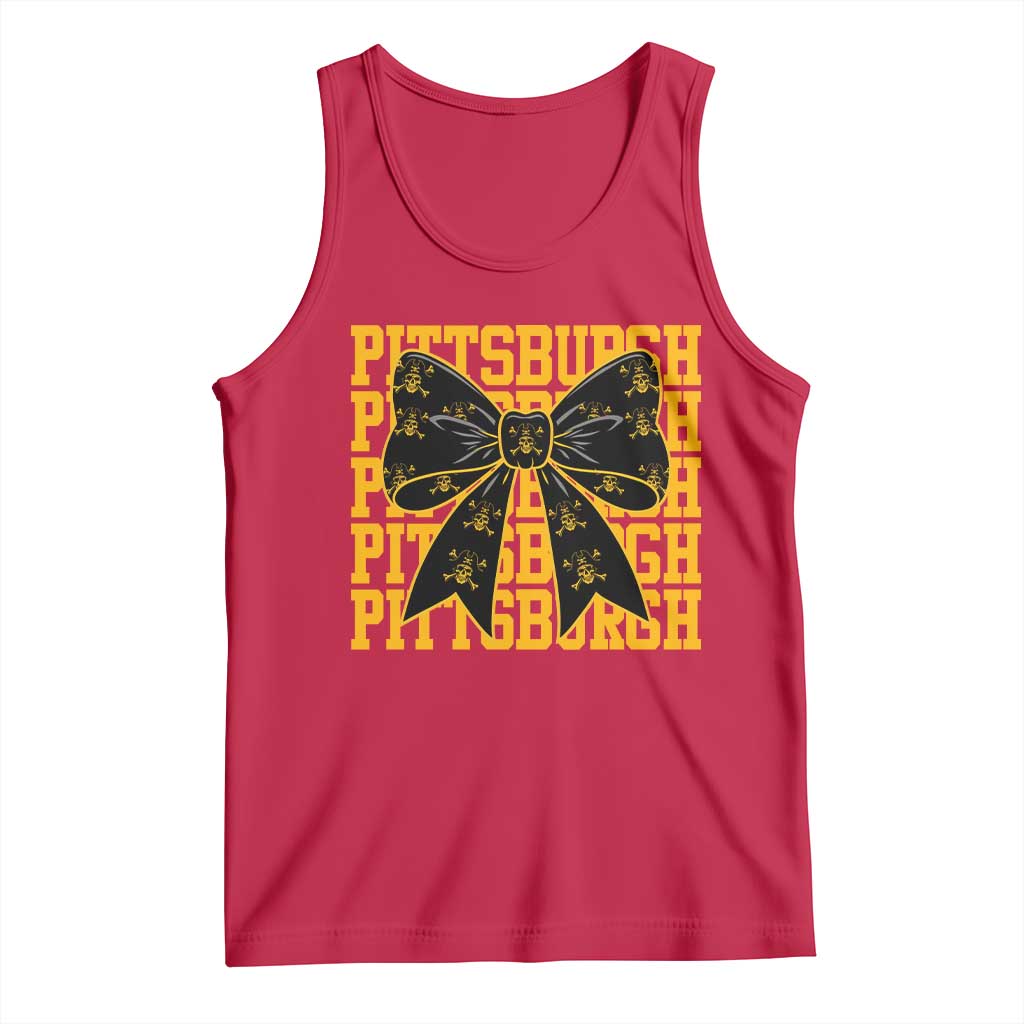 Pittsburgh Coquette Bow Tank Top Retro Sports Style Pirate Skull