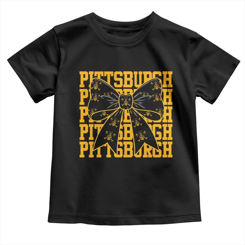 Pittsburgh Coquette Bow Toddler T Shirt Retro Sports Style Pirate Skull