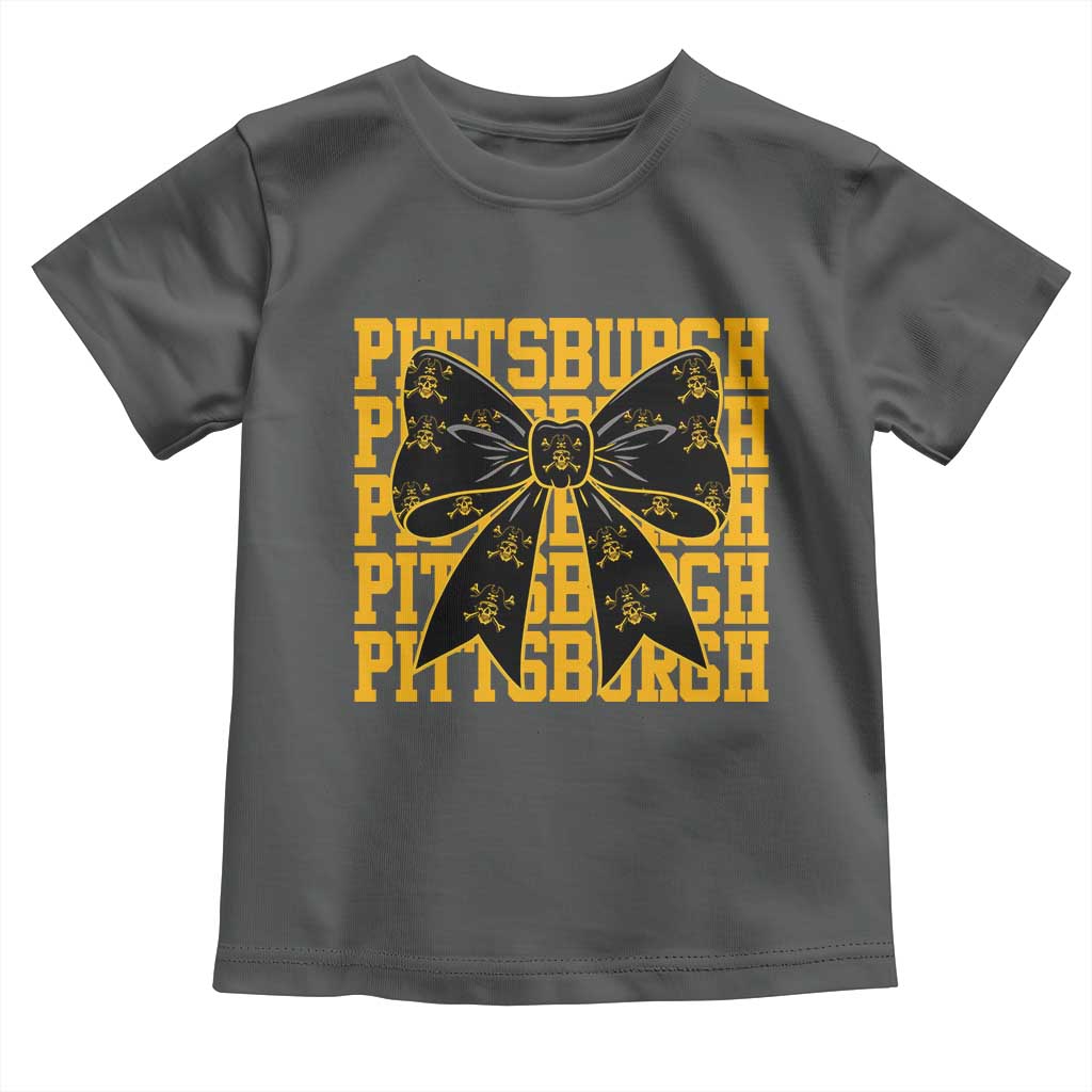 Pittsburgh Coquette Bow Toddler T Shirt Retro Sports Style Pirate Skull