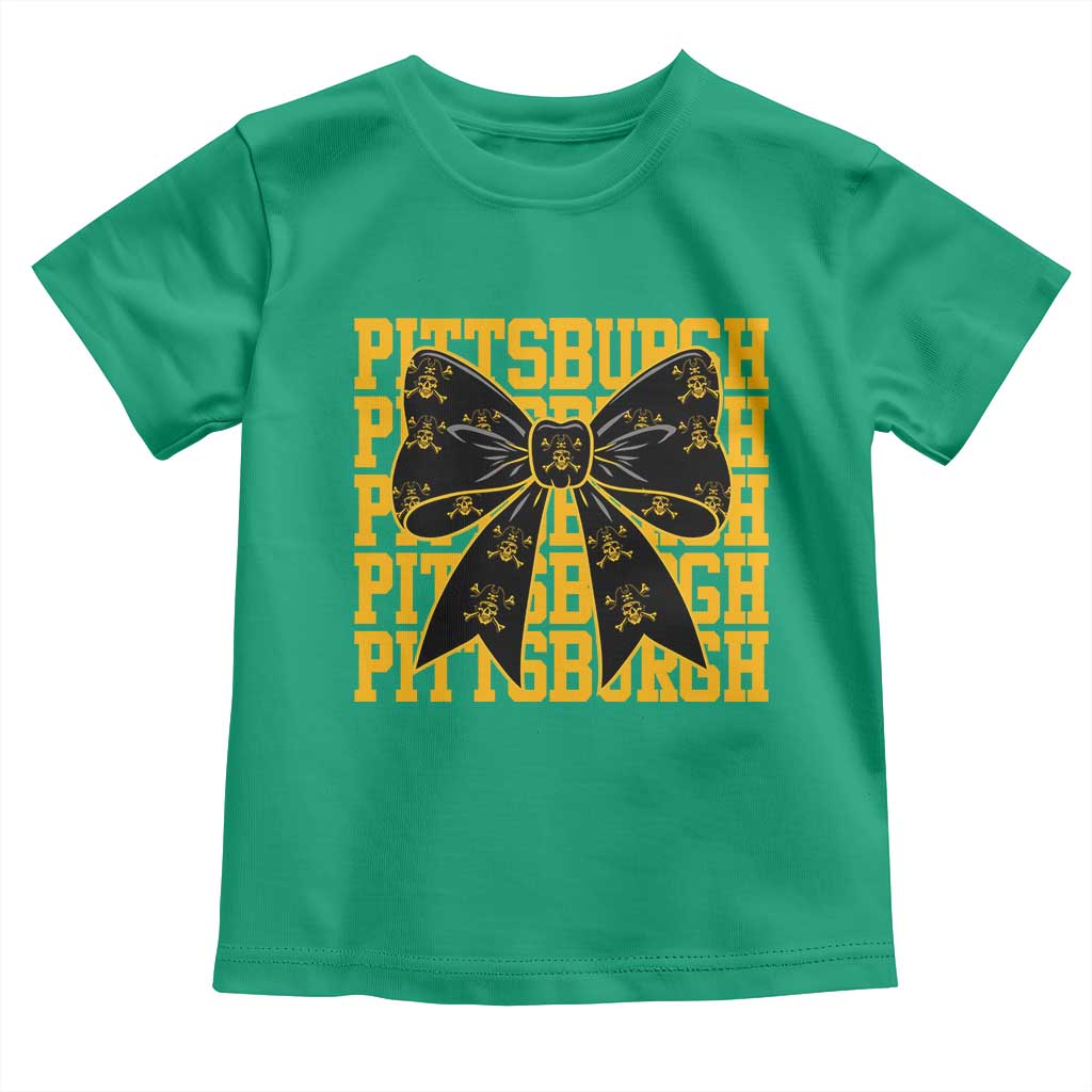 Pittsburgh Coquette Bow Toddler T Shirt Retro Sports Style Pirate Skull