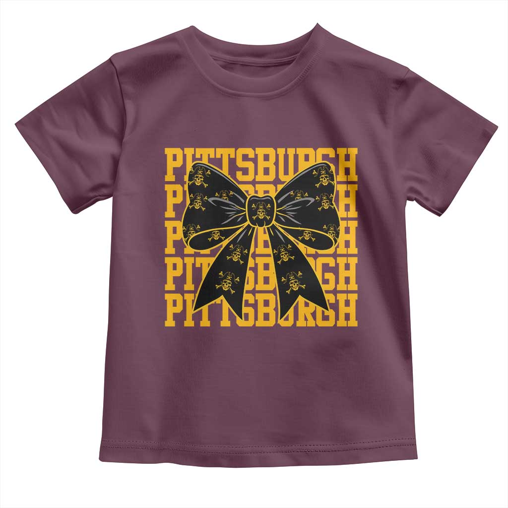 Pittsburgh Coquette Bow Toddler T Shirt Retro Sports Style Pirate Skull