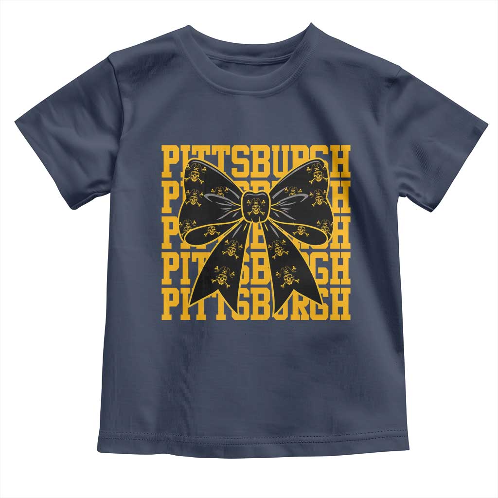 Pittsburgh Coquette Bow Toddler T Shirt Retro Sports Style Pirate Skull