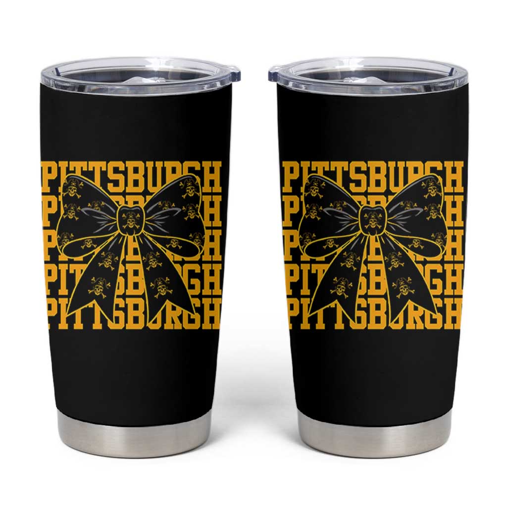 Pittsburgh Coquette Bow Tumbler Cup Retro Sports Style Pirate Skull