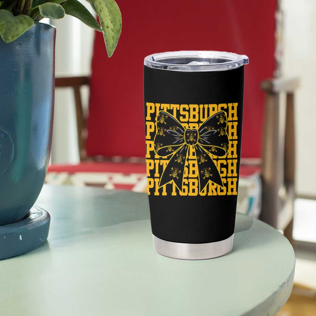 Pittsburgh Coquette Bow Tumbler Cup Retro Sports Style Pirate Skull