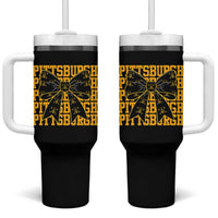 Pittsburgh Coquette Bow Tumbler With Handle Retro Sports Style Pirate Skull