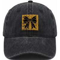 Pittsburgh Coquette Bow Washed Cotton Baseball Cap Retro Sports Style Pirate Skull