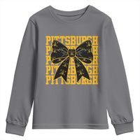 Pittsburgh Coquette Bow Youth Sweatshirt Retro Sports Style Pirate Skull
