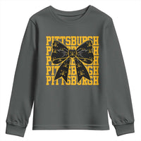 Pittsburgh Coquette Bow Youth Sweatshirt Retro Sports Style Pirate Skull
