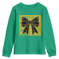 Pittsburgh Coquette Bow Youth Sweatshirt Retro Sports Style Pirate Skull