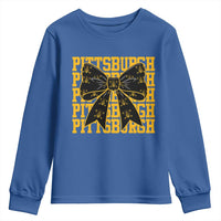 Pittsburgh Coquette Bow Youth Sweatshirt Retro Sports Style Pirate Skull