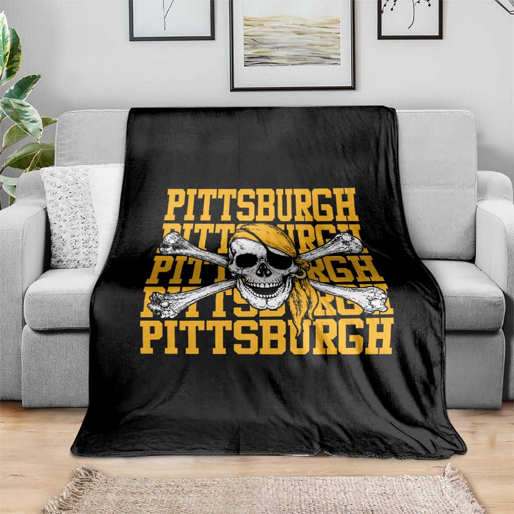 Pittsburgh Lovers Throw Blanket Retro Pennsylvania Steel City Pirate Skull