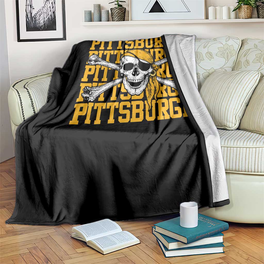 Pittsburgh Lovers Throw Blanket Retro Pennsylvania Steel City Pirate Skull