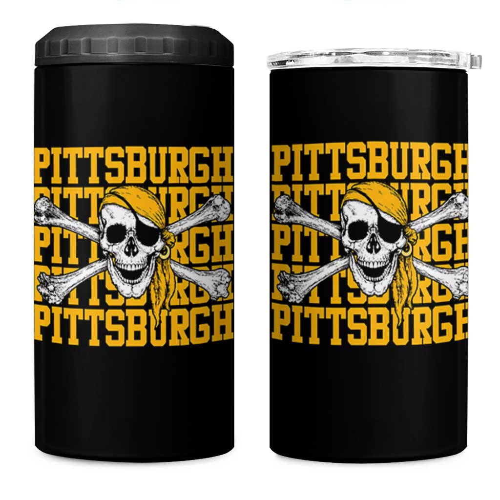 Pittsburgh Lovers 4 in 1 Can Cooler Tumbler Retro Pennsylvania Steel City Pirate Skull