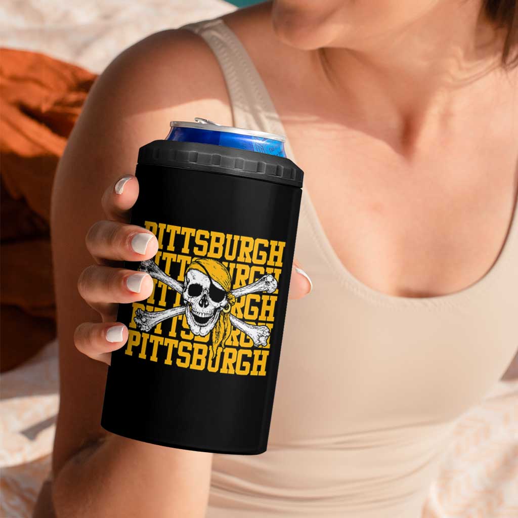 Pittsburgh Lovers 4 in 1 Can Cooler Tumbler Retro Pennsylvania Steel City Pirate Skull