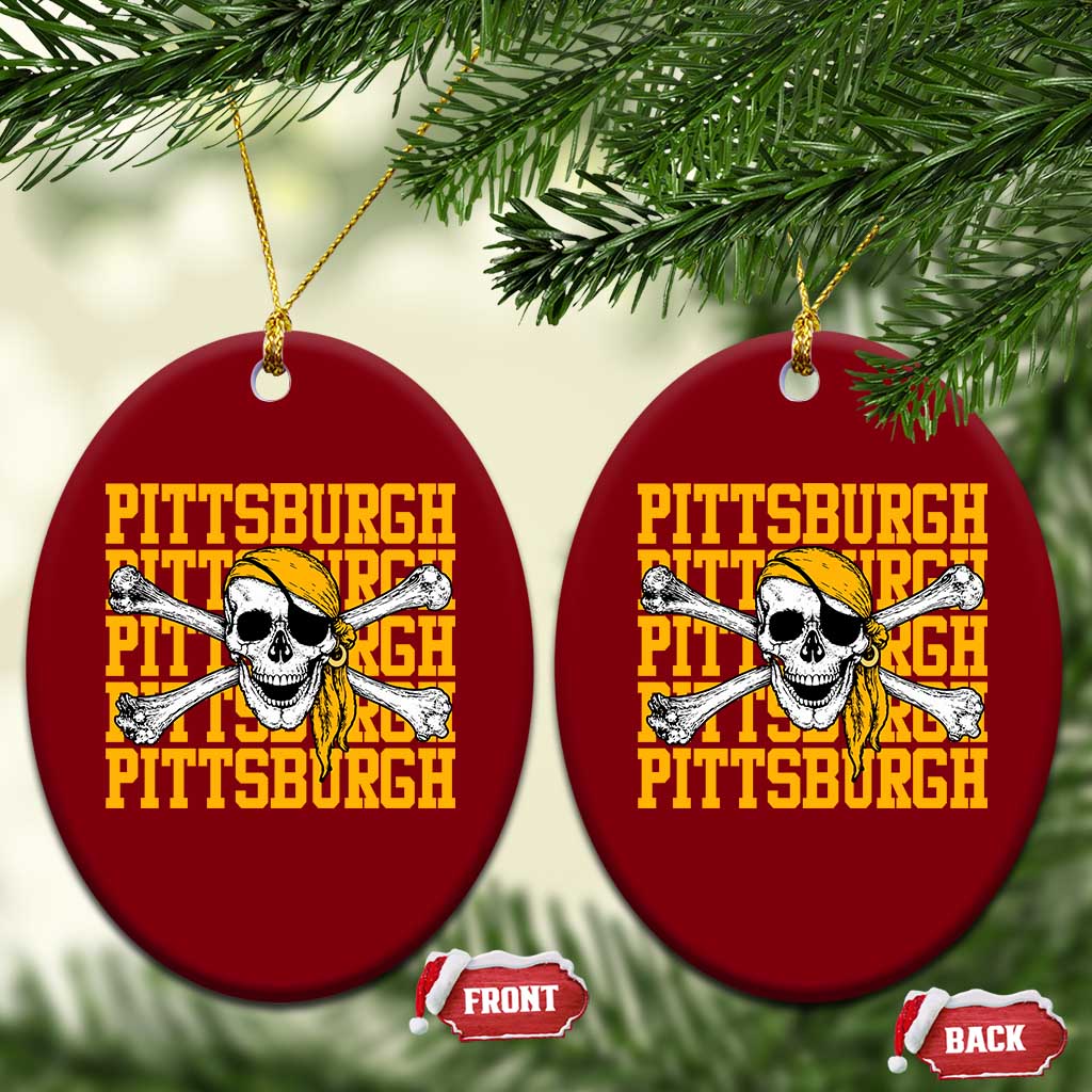 Pittsburgh Lovers Ceramic Ornament Retro Pennsylvania Steel City Pirate Skull
