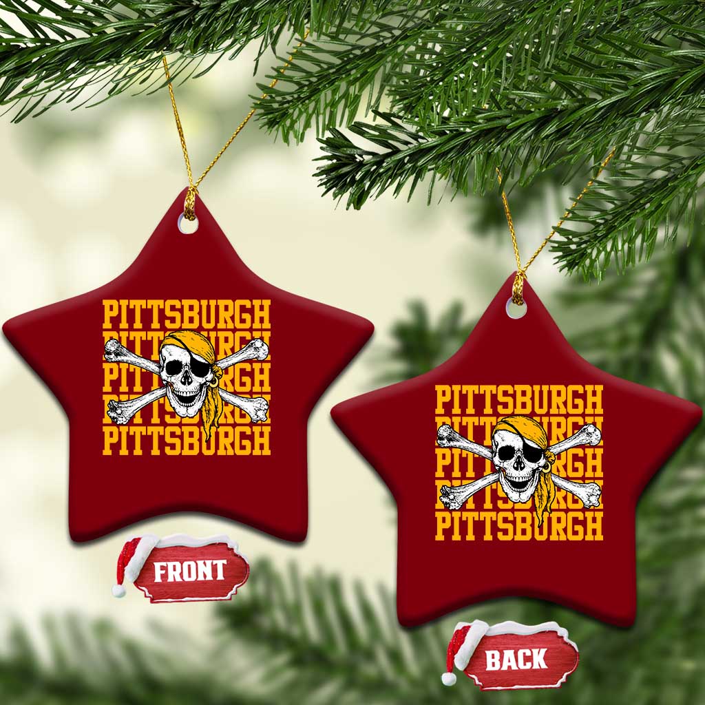 Pittsburgh Lovers Ceramic Ornament Retro Pennsylvania Steel City Pirate Skull