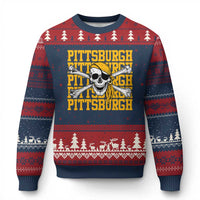 Pittsburgh Lovers Ugly Christmas Sweater Retro Pennsylvania Steel City Pirate Skull