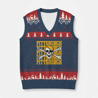 Pittsburgh Lovers V-Neck Knit Sweater Vest Retro Pennsylvania Steel City Pirate Skull