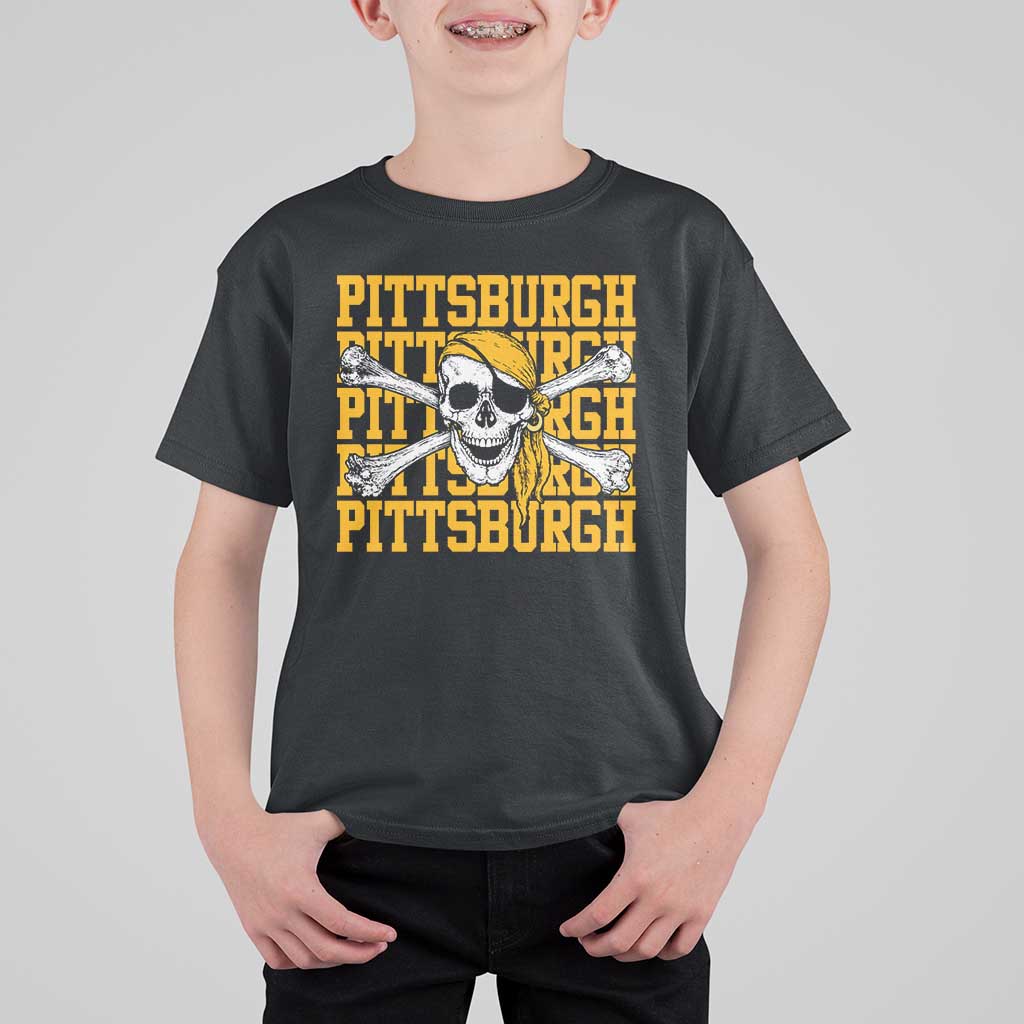 Pittsburgh Lovers T Shirt For Kid Retro Pennsylvania Steel City Pirate Skull