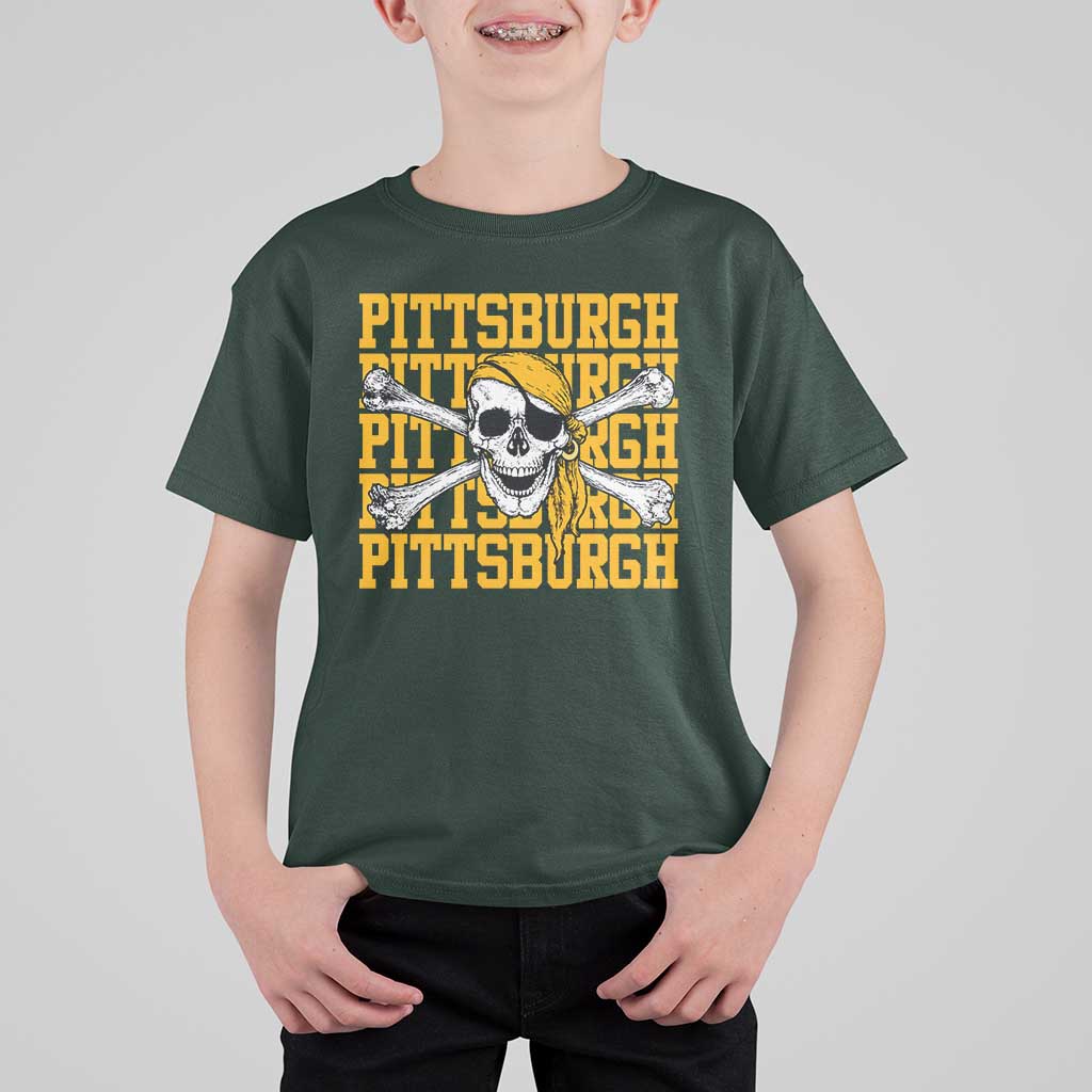 Pittsburgh Lovers T Shirt For Kid Retro Pennsylvania Steel City Pirate Skull