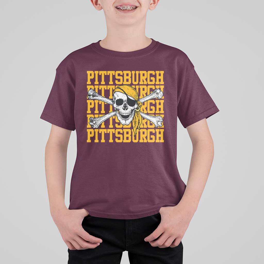 Pittsburgh Lovers T Shirt For Kid Retro Pennsylvania Steel City Pirate Skull