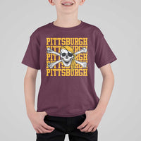 Pittsburgh Lovers T Shirt For Kid Retro Pennsylvania Steel City Pirate Skull