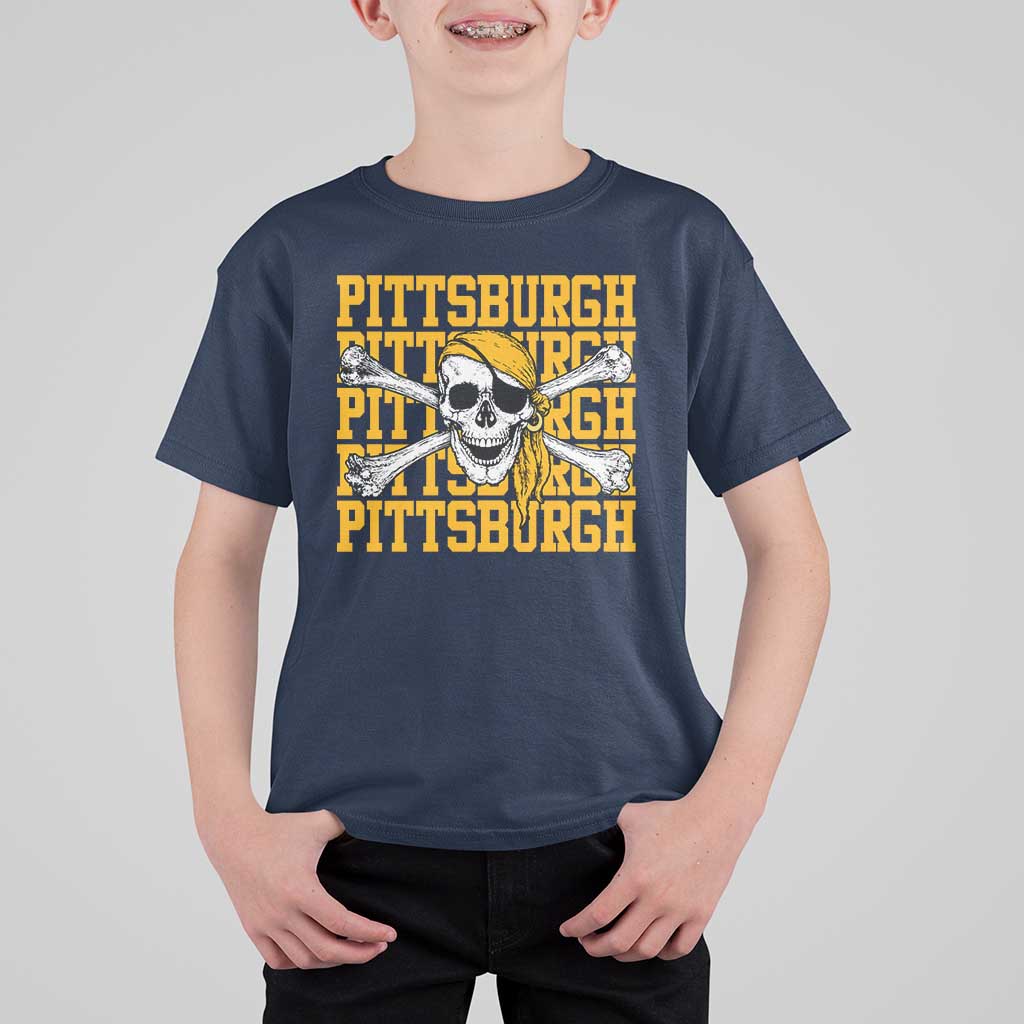 Pittsburgh Lovers T Shirt For Kid Retro Pennsylvania Steel City Pirate Skull