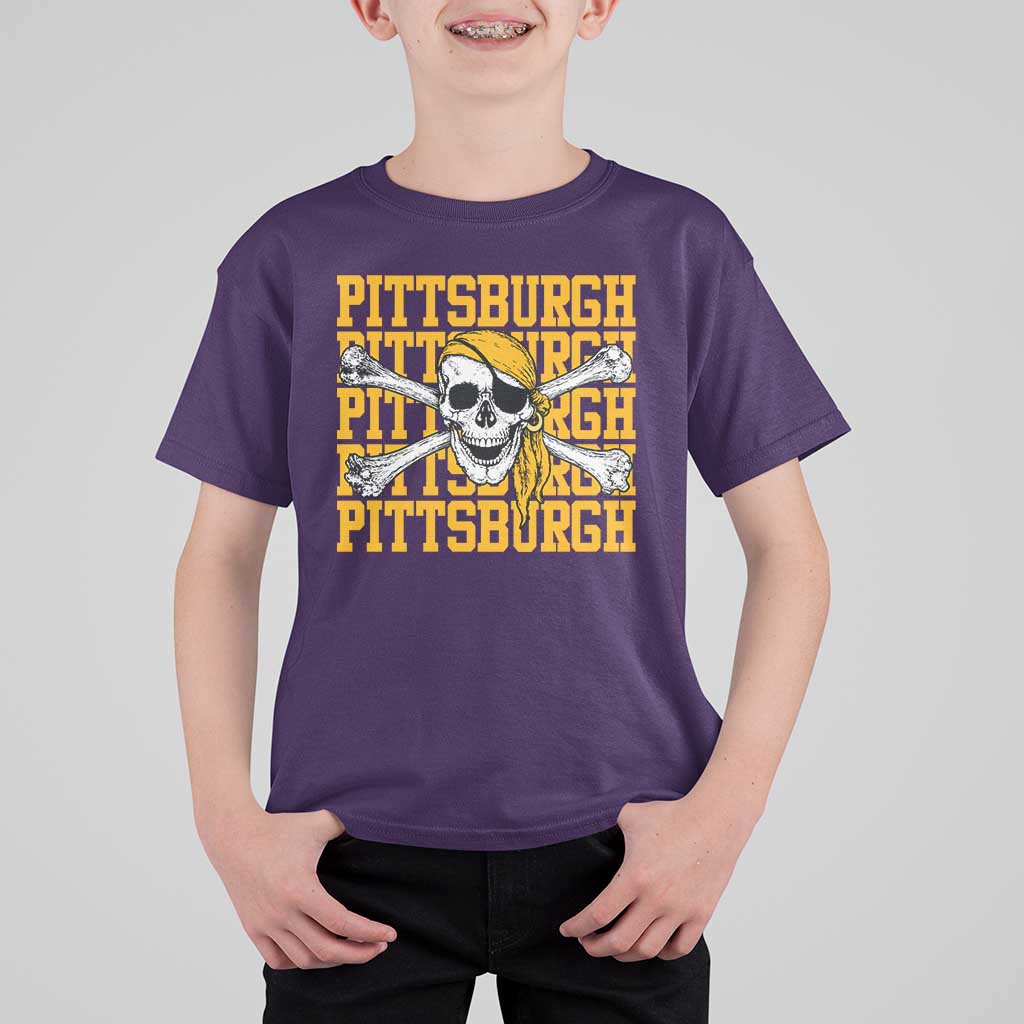 Pittsburgh Lovers T Shirt For Kid Retro Pennsylvania Steel City Pirate Skull