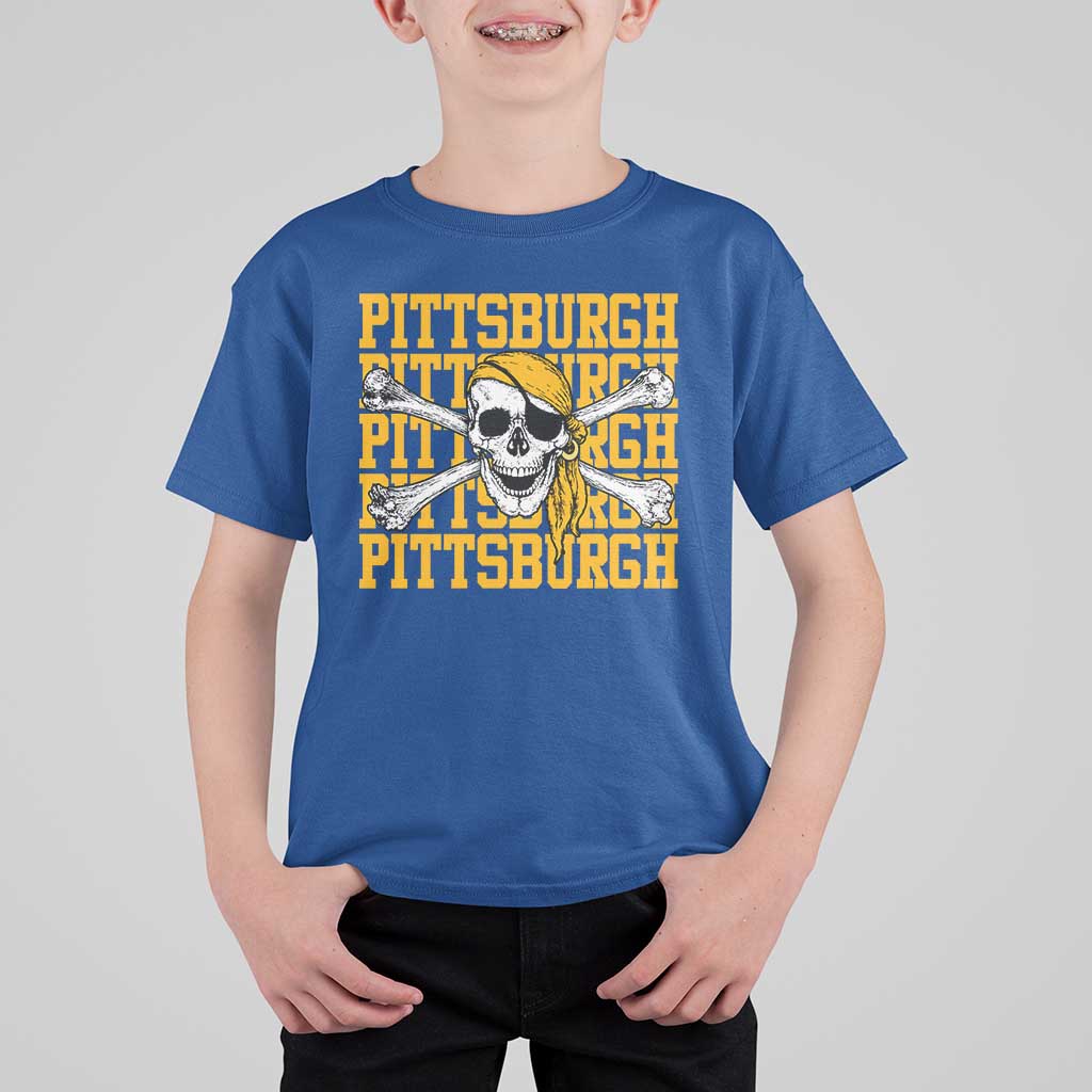 Pittsburgh Lovers T Shirt For Kid Retro Pennsylvania Steel City Pirate Skull
