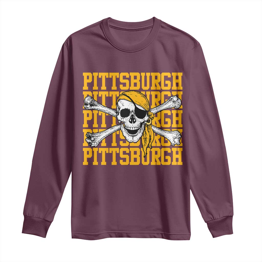 Pittsburgh Lovers Long Sleeve Shirt Retro Pennsylvania Steel City Pirate Skull