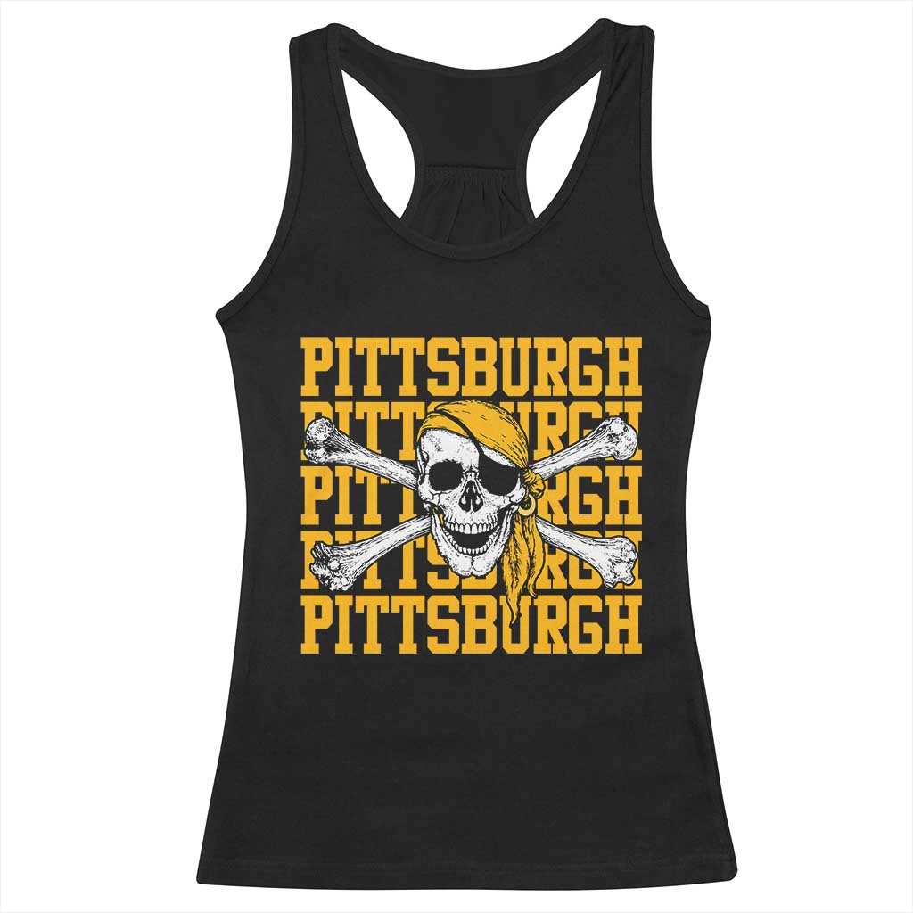 Pittsburgh Lovers Racerback Tank Top Retro Pennsylvania Steel City Pirate Skull