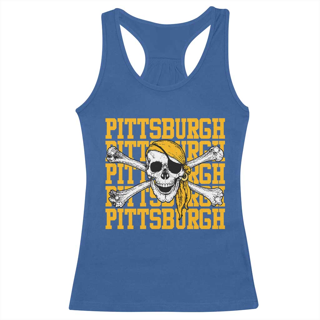 Pittsburgh Lovers Racerback Tank Top Retro Pennsylvania Steel City Pirate Skull