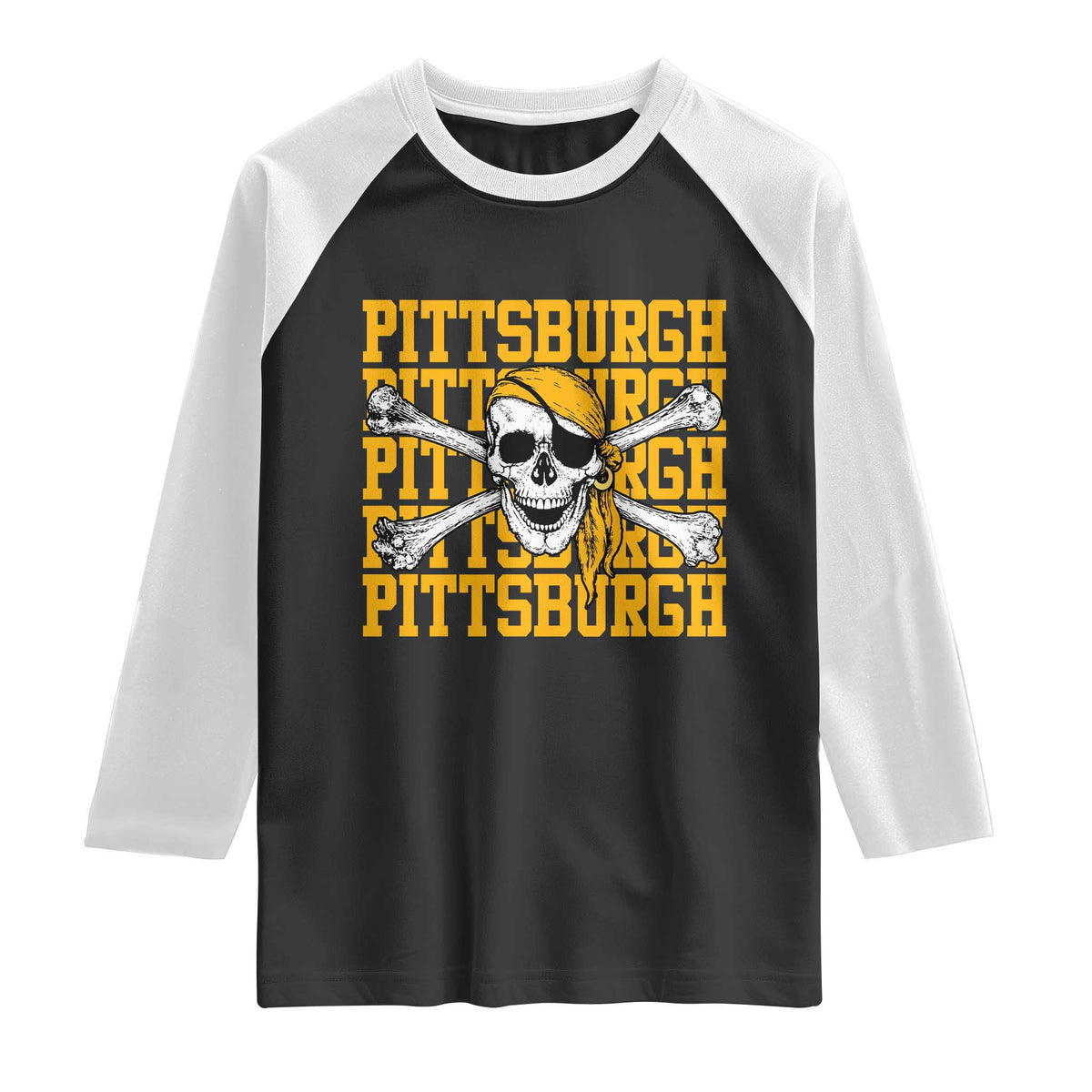Pittsburgh Lovers Raglan Shirt Retro Pennsylvania Steel City Pirate Skull