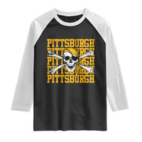 Pittsburgh Lovers Raglan Shirt Retro Pennsylvania Steel City Pirate Skull