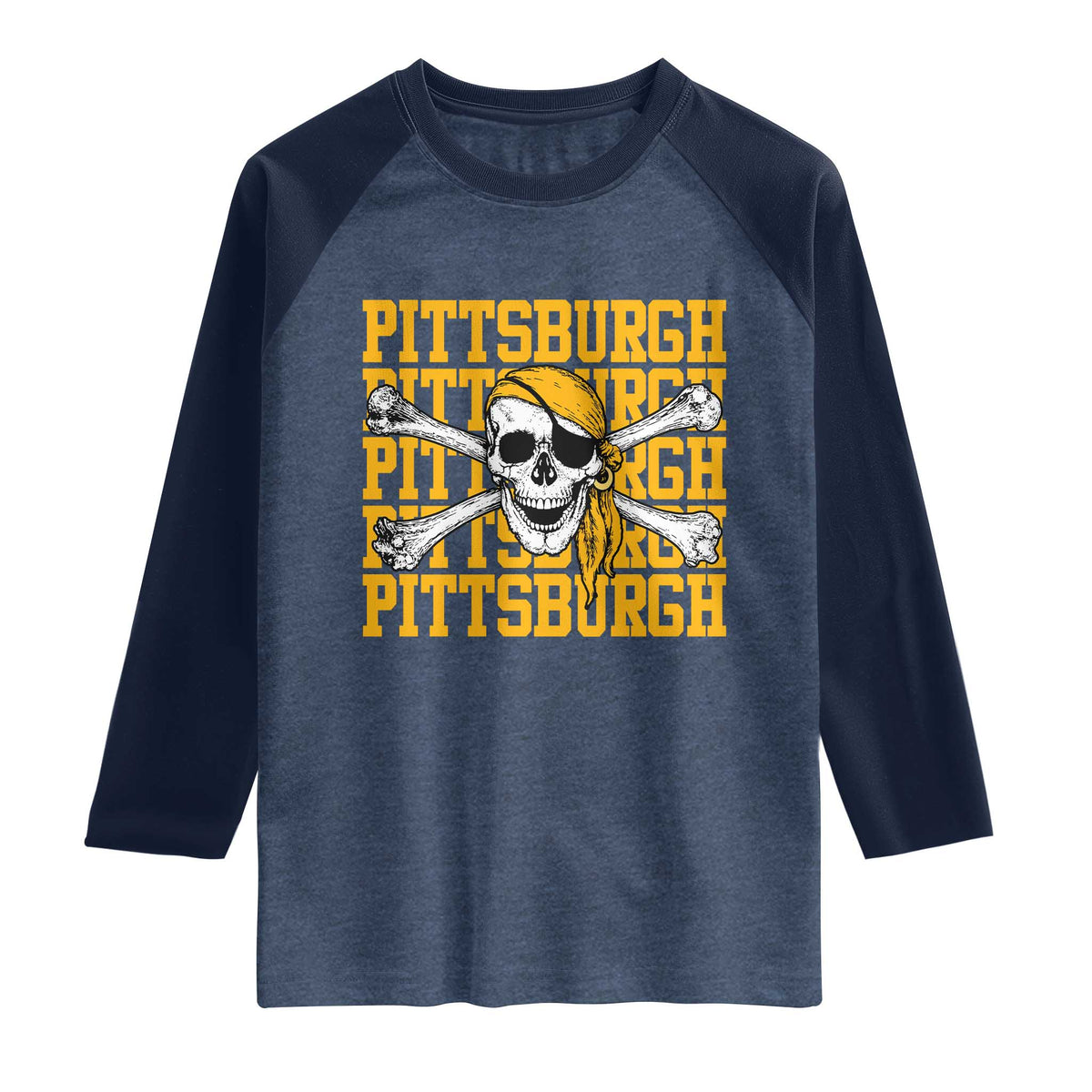 Pittsburgh Lovers Raglan Shirt Retro Pennsylvania Steel City Pirate Skull