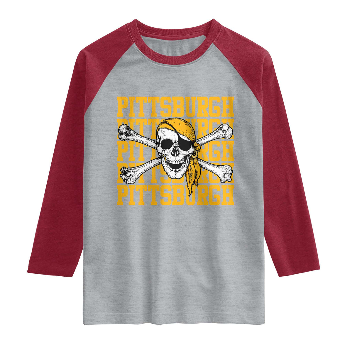 Pittsburgh Lovers Raglan Shirt Retro Pennsylvania Steel City Pirate Skull