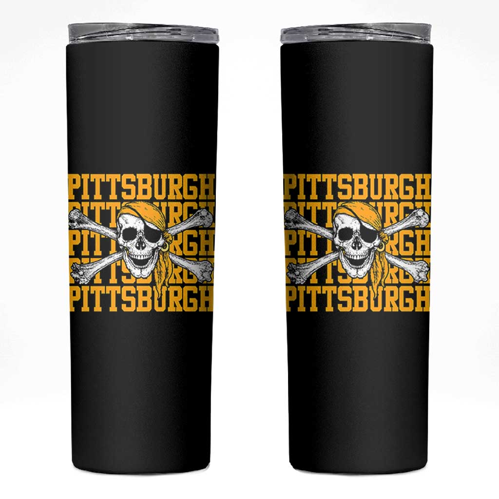 Pittsburgh Lovers Skinny Tumbler Retro Pennsylvania Steel City Pirate Skull