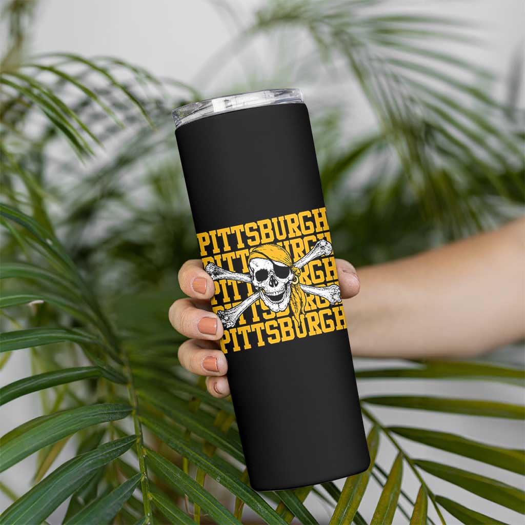 Pittsburgh Lovers Skinny Tumbler Retro Pennsylvania Steel City Pirate Skull