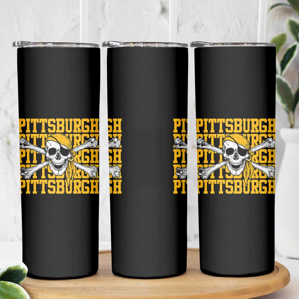 Pittsburgh Lovers Skinny Tumbler Retro Pennsylvania Steel City Pirate Skull