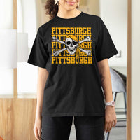 Pittsburgh Lovers T Shirt For Women Retro Pennsylvania Steel City Pirate Skull
