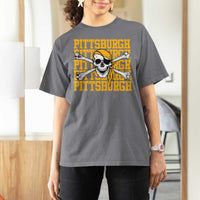 Pittsburgh Lovers T Shirt For Women Retro Pennsylvania Steel City Pirate Skull