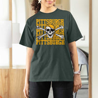 Pittsburgh Lovers T Shirt For Women Retro Pennsylvania Steel City Pirate Skull
