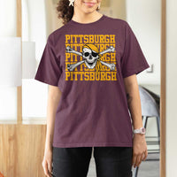 Pittsburgh Lovers T Shirt For Women Retro Pennsylvania Steel City Pirate Skull