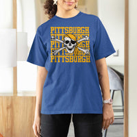 Pittsburgh Lovers T Shirt For Women Retro Pennsylvania Steel City Pirate Skull