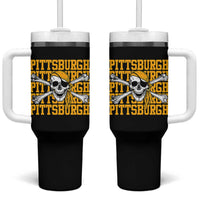 Pittsburgh Lovers Tumbler With Handle Retro Pennsylvania Steel City Pirate Skull